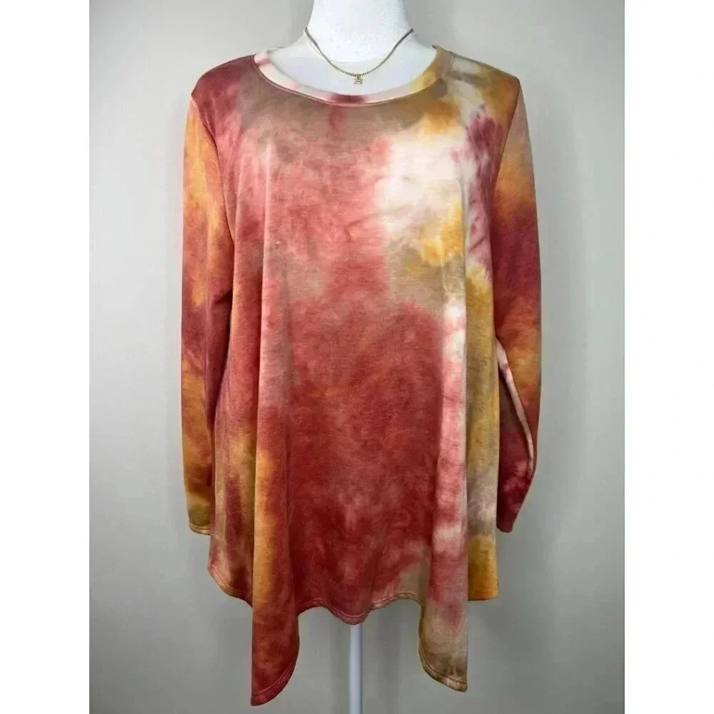 NWOT Green Envelope Los Angeles Fall Tie-Dye Sweatshirt Tunic Length - 2X Autumn